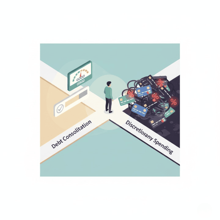 A square illustration of a person choosing how to use a personal loan. The image shows a bright path for smart financing like debt consolidation and a dark path for risky spending, symbolizing a wise financial decision.