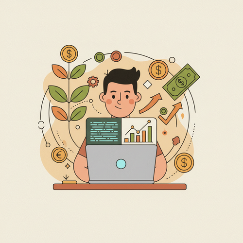 An illustration of a laptop displaying Python code and financial charts, symbolizing the power of free Python courses for finance in automating Excel and developing trading strategies.
