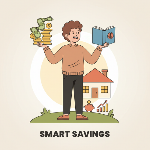 Illustration of a student successfully managing finances, showing effective student budgeting tips for textbooks and housing.