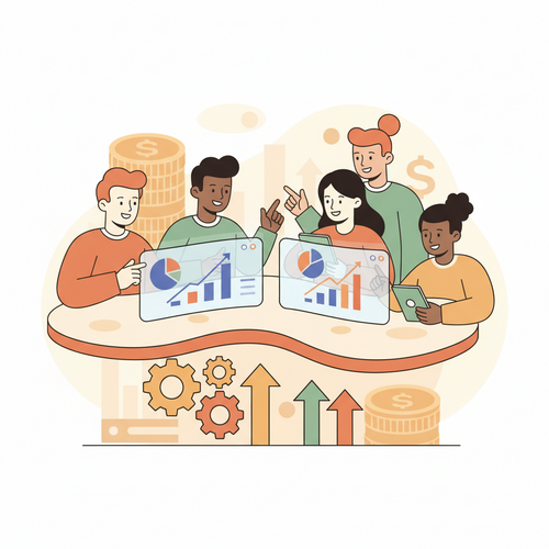 An illustration depicting professionals engaged in financial analysis, highlighting the evolving nature of financial analysis careers with advanced data tools.