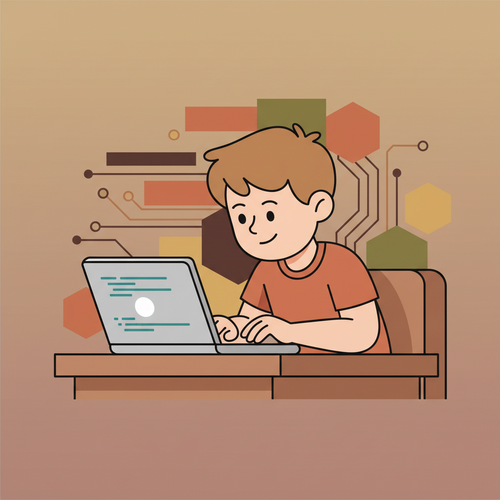 Illustration of a student studying computer science at one of the best computer science universities in Nigeria, using a laptop with code displayed.