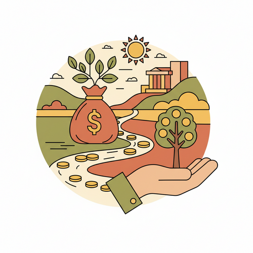 Flat design illustration of a student budgeting money and food, showing various ways of saving money on campus meal plans.