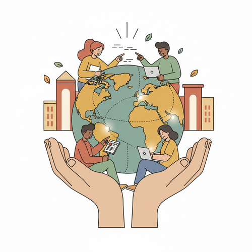 Illustration of diverse international students receiving support at a university campus, emphasizing the Best US Universities for International Students.
