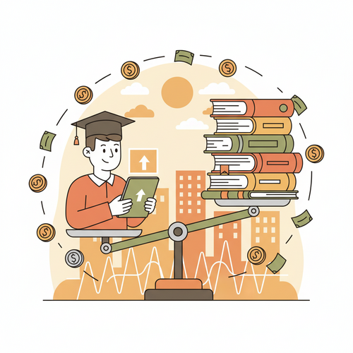 Student weighing digital vs physical textbooks to compare costs and save money.