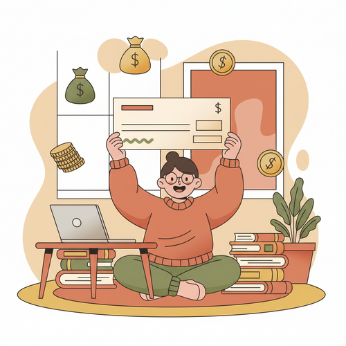 A student happily receives a tax refund check, representing the benefits of claiming student tax credits.