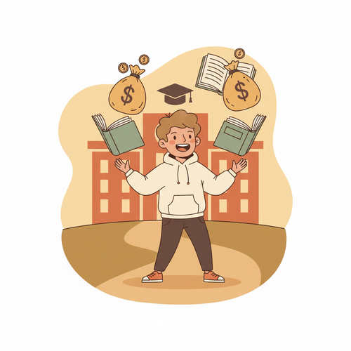 College student balancing studies and side hustles, earning extra cash for financial freedom