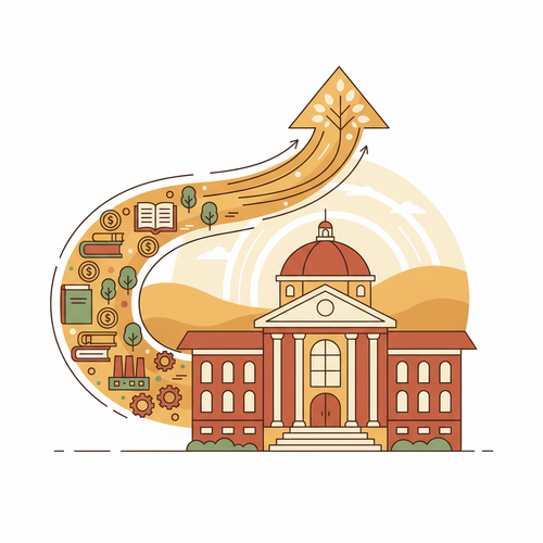 Flat design illustration showing institutional capital flowing into an academic endowment, representing sophisticated investment and academic endowment arbitrage.