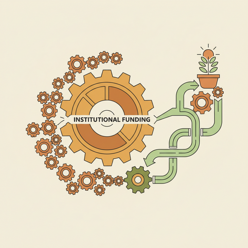 A conceptual illustration of institutional financial mechanisms and student loan refinancing, showing gears interlocking, symbolizing efficient debt management and funding structures.