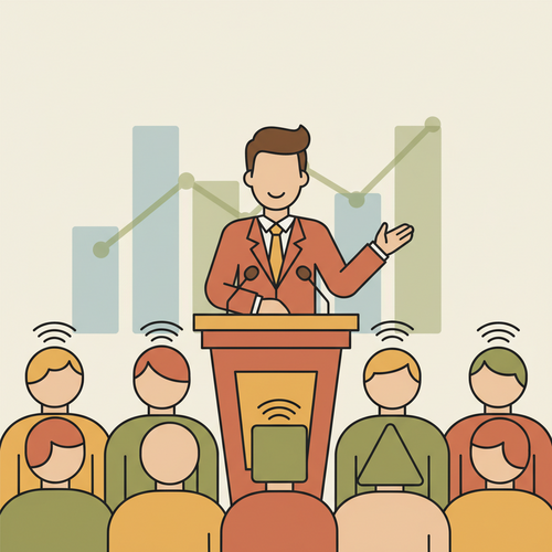 Professional delivering a confident presentation, symbolizing mastery of public speaking through free university courses.