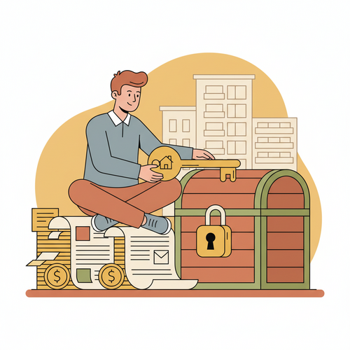 A young graduate meticulously reviews financial documents, symbolizing Post-Graduation Apartment Financial Planning, with a key representing new housing.