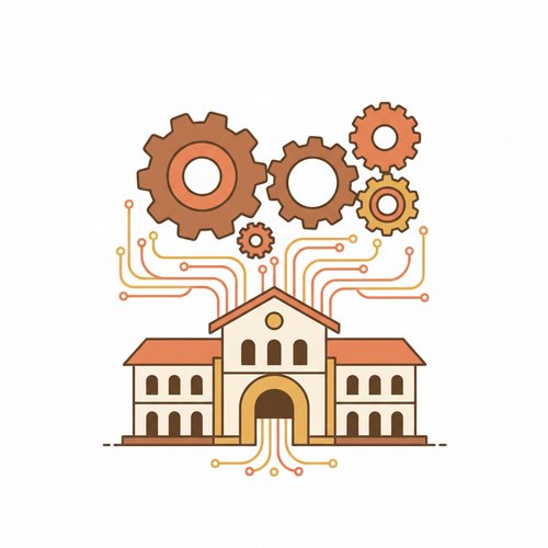 Illustration depicting technology integration in higher education financial systems, showing data flow and efficiency. Quantitative analysis of EdTech finance.