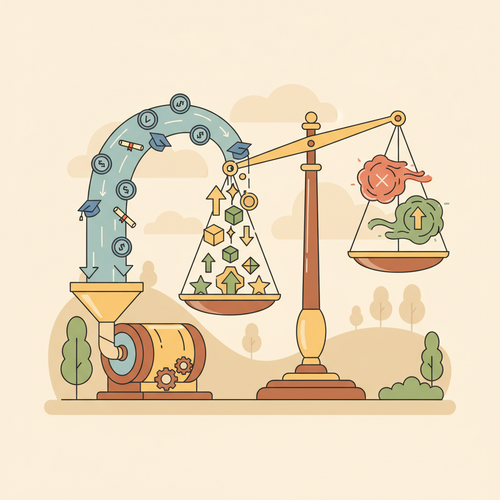 Illustration depicting the securitization of academic liabilities, including student loans, transformed into fixed-income arbitrage opportunities for investors.