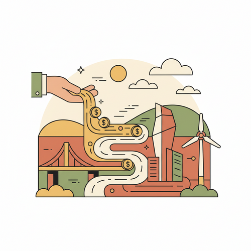 Illustration depicting fixed-income yield generation through tertiary infrastructure debt issuance, showing secure investment flow into critical infrastructure projects.