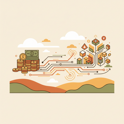 Illustration depicting generational wealth transfer managed by early-stage algorithmic diversification, showing digital financial growth.