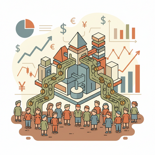 Flat design illustration representing Income Share Agreement Derivatives and the securitization of human capital in a financial context.