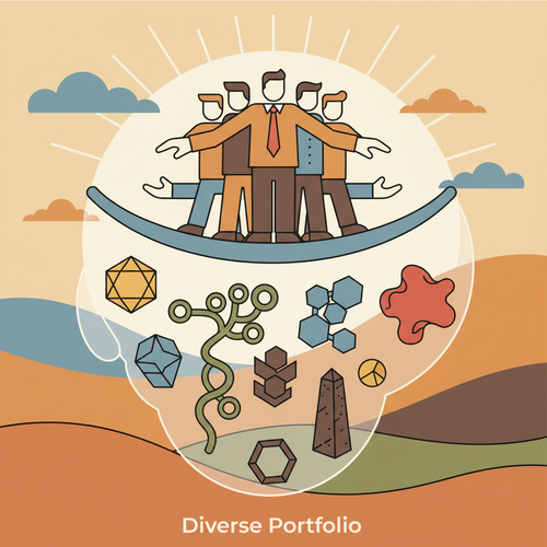 Institutional Alternative Asset Deployment: Illustration of an endowment manager optimizing a portfolio with private equity, real estate, and hedge funds.