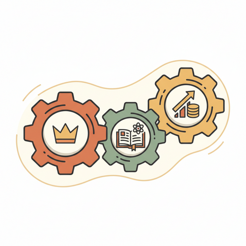 Flat design illustration depicting the strategic flow of Sovereign Grant Research Capitalization, showing research evolving into economic assets.