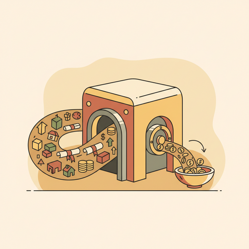 Conceptual illustration of strategic micro-liquidity management and post-graduate capital accumulation, showing various financial assets flowing into a secure vault with an accessible cash reserve.