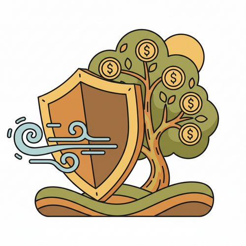 Illustration showing tax-advantaged portfolio structuring and deflationary hedging for emerging professionals, symbolizing financial protection and growth.